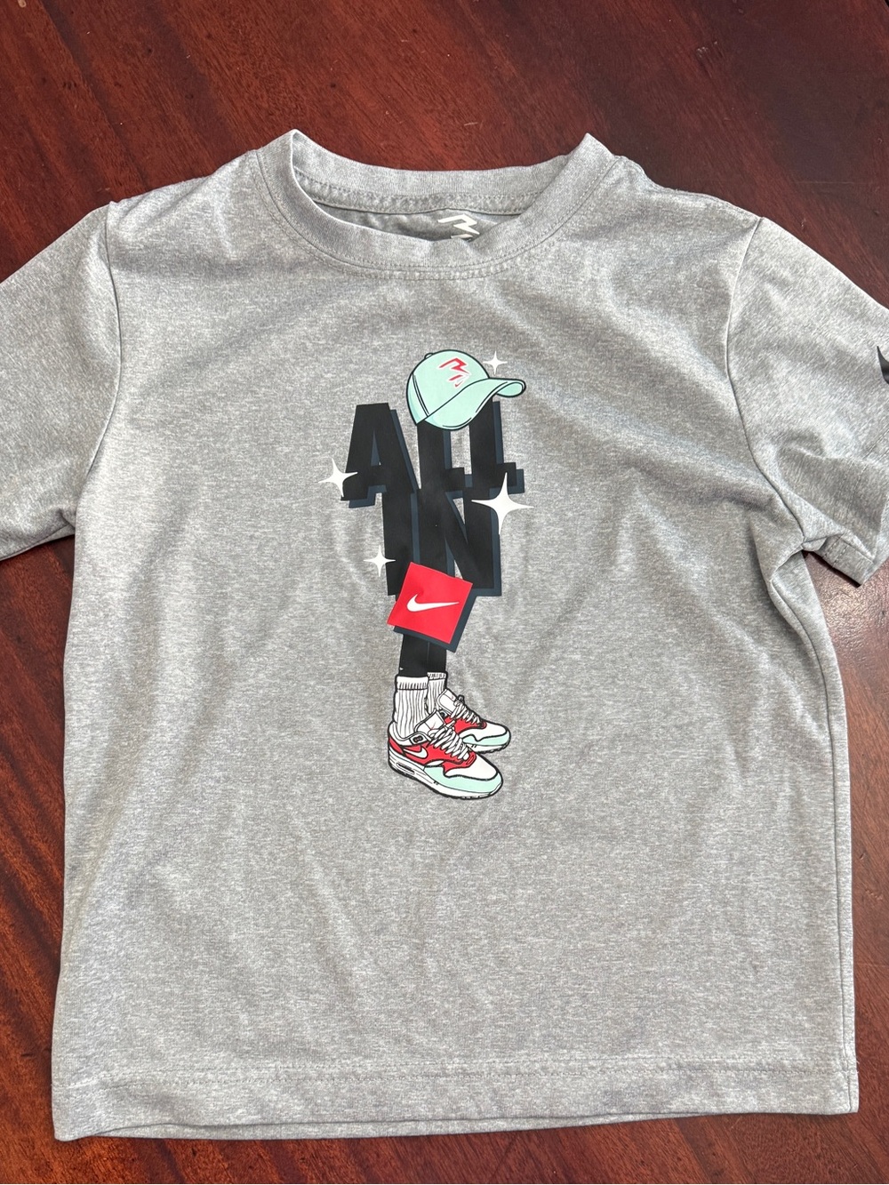 Nike Gray Short Sleeve Tee with Mint & Red Graphic